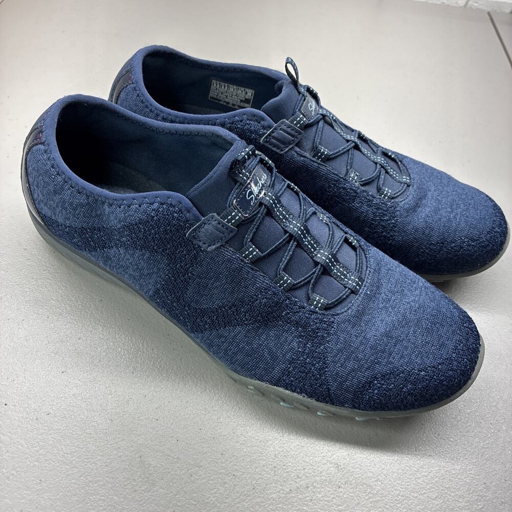 Skechers Breathe Easy Womens Size 9.5 Navy Opportuknitty Slip-On Sneakers Shoe